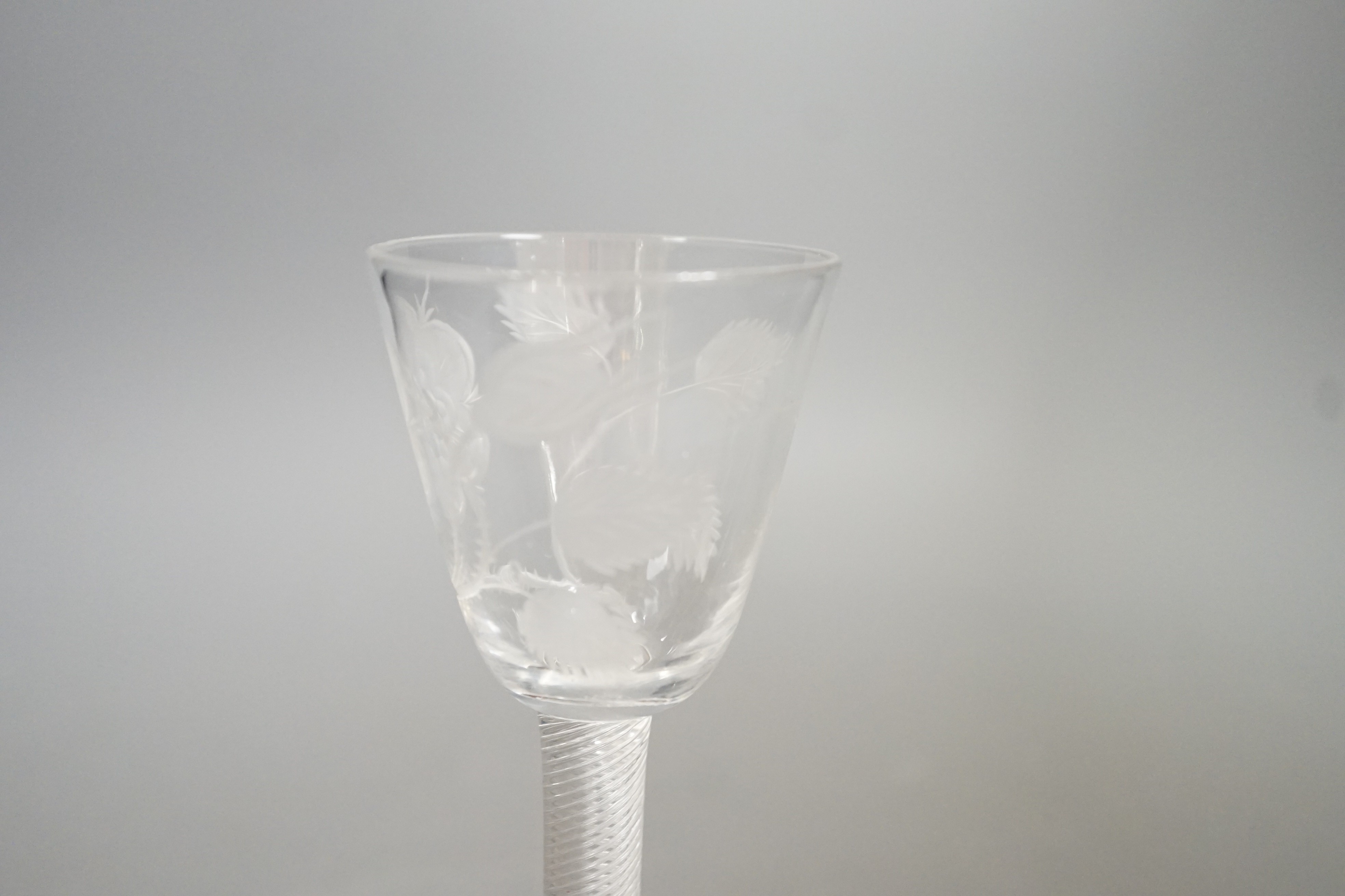 A Jacobite airtwist wine glass, c.1745, collector's label, 15cms high